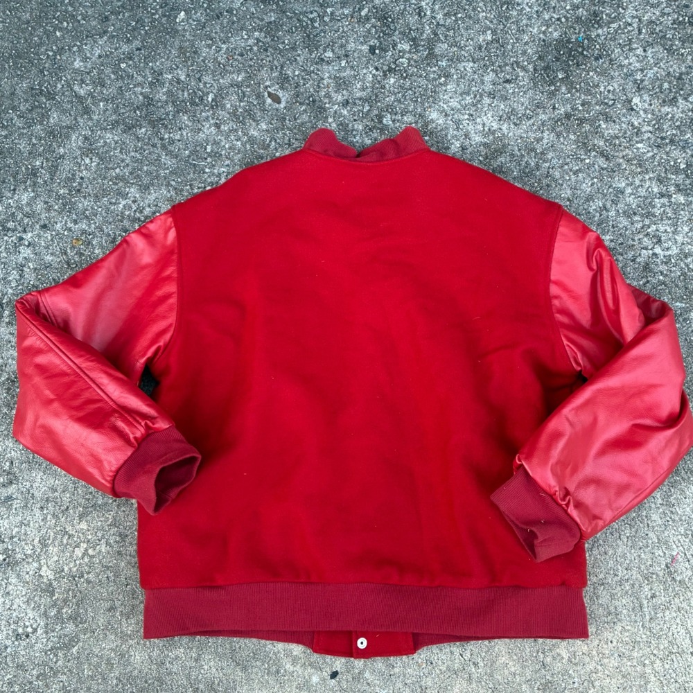Vintage 90s Varsity Jacket Mens XXL‎ Red Good Wool Leather Sleeves Made in USA - Picture 5 of 9